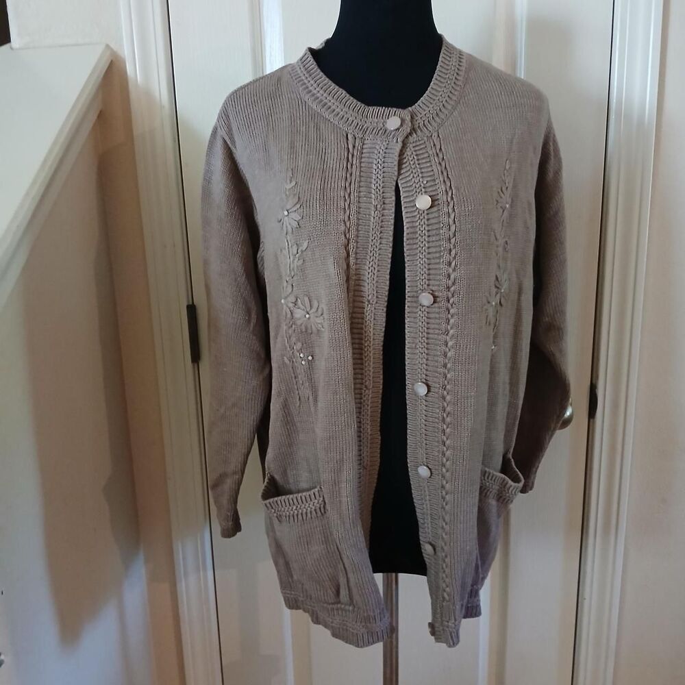 Vintage 90s TC Fashion Embroidered Floral Cardigan Sweater XL Cottagecore Fairy